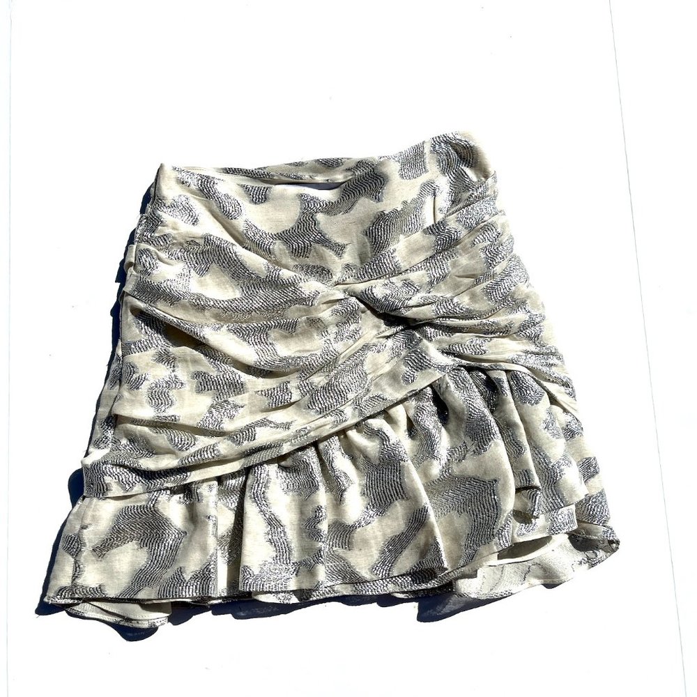 NWT IRO Ovidas Ecru Ivory Silver Metallic Short Mini Skirt 2022 36 4